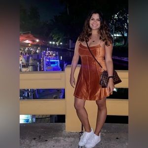 Velvet Mini Dress - Burnt Orange